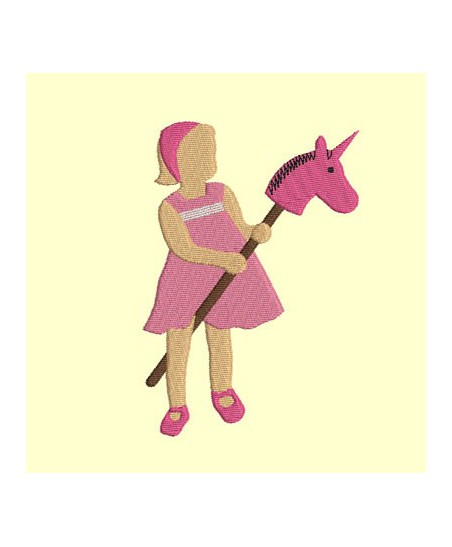 fillette et sa licorne redwork et points satin - 3 tailles 