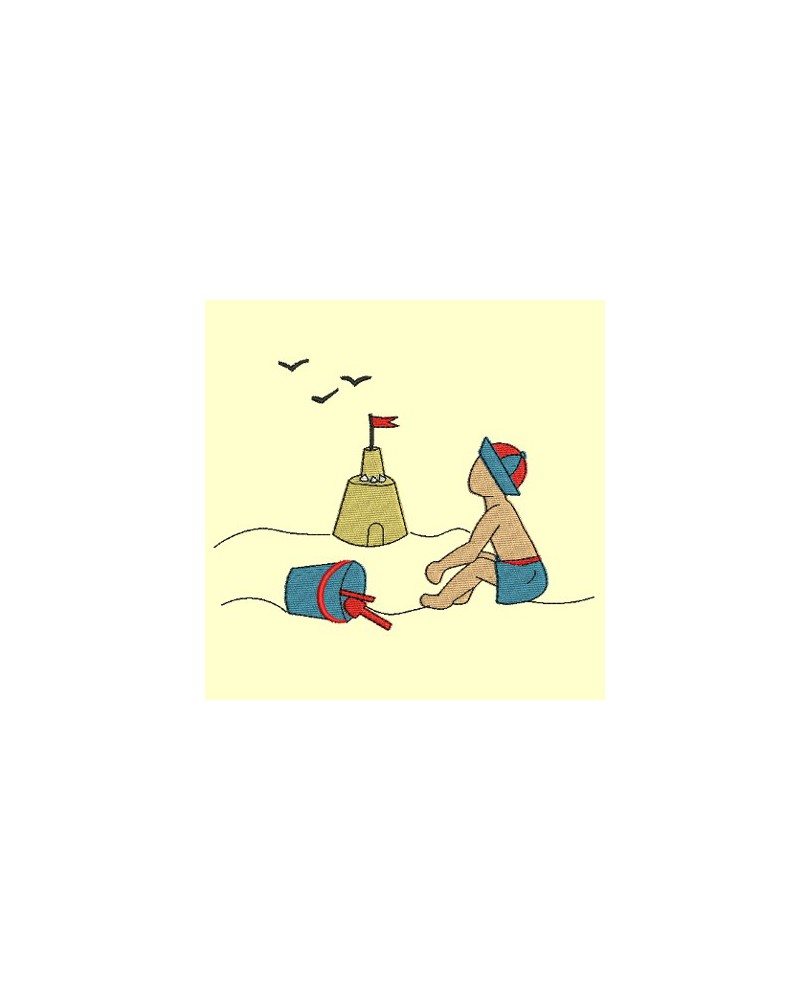 Petit garçon et chateau de sable - 3 tailles