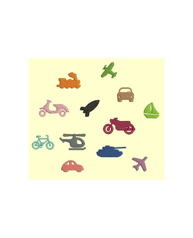 Série de 12 minis motifs véhicule (2 cm max)