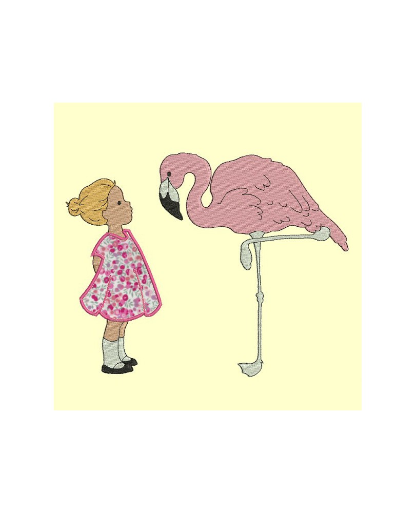 Fillette au flamant rose - 5 tailles