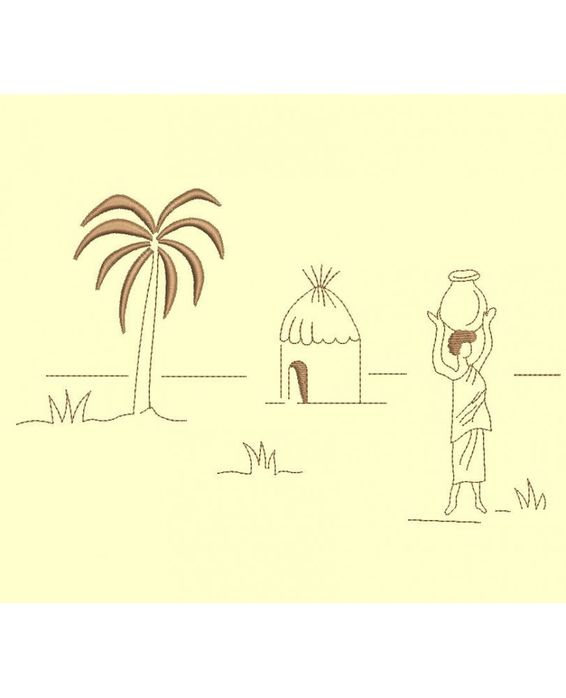 Paysage d'Afrique en redwork - 4 tailles