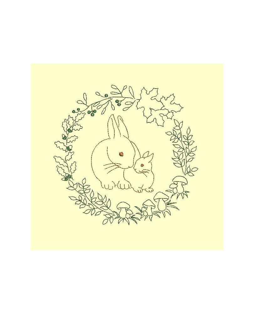 Maman lapin et son bébé en redwork - 7 tailles