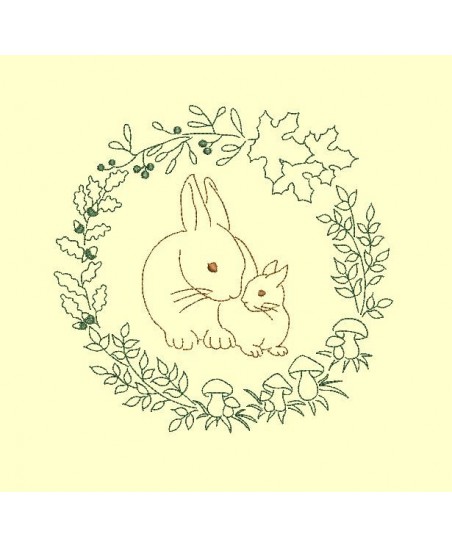 Maman lapin et son bébé en redwork - 7 tailles