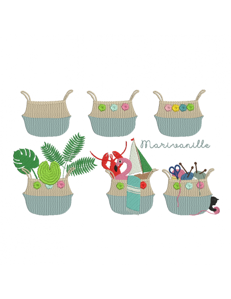 Panier en jonc de mer 4 pompons