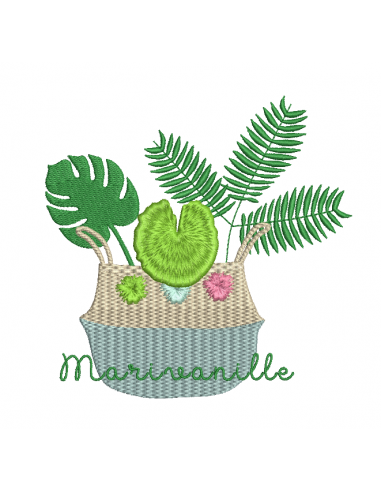 Panier en jonc de mer avec feuilles