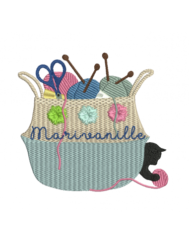 Panier en jonc de mer tricot et chat