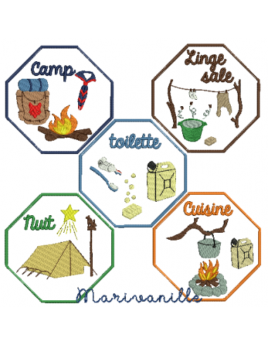 Lot de 5 motifs scouts pour sacs de camp