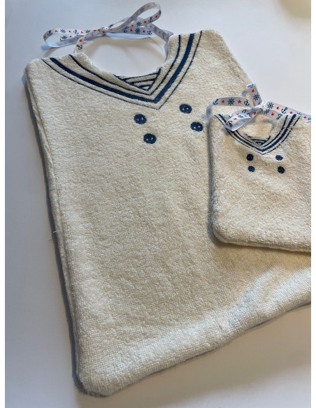 Lot bavoirs col marin enfant et poupée (cadres 20x30 et 13x18 cm)