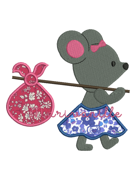 Souris et son baluchon - appliqué - 4 tailles