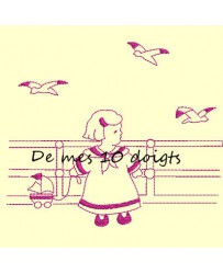 Petit Marin Fille en redwork - 12x10cm