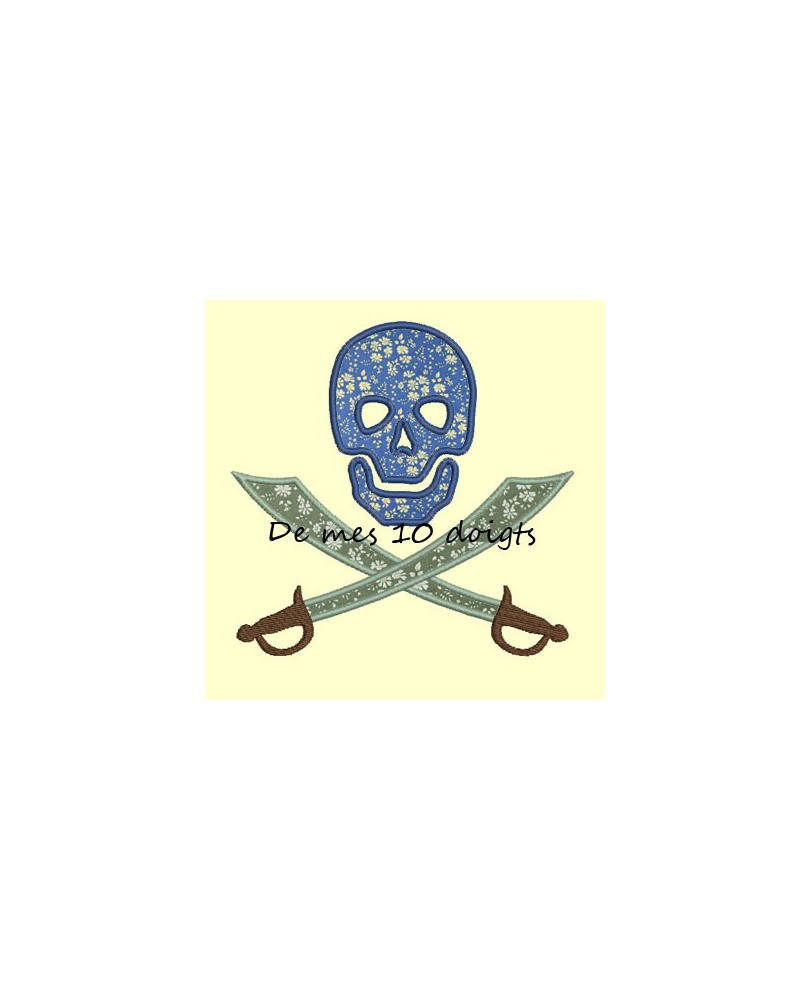 Pirate sabre et tête de mort en appliqué - 2 tailles