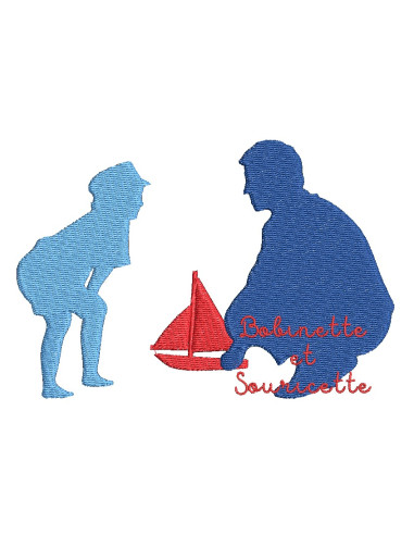 Le père et le fils au bateau - 3 tailles