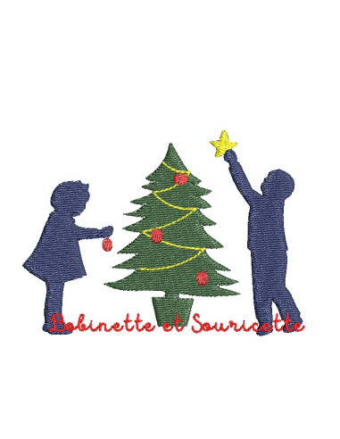 Enfants décorant le sapin de Noël - 2...