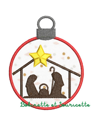Boule de Noël en appliqué et crèche -...