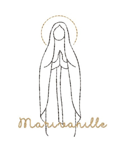Vierge de Lourdes, redwork, 3,5x10 cm