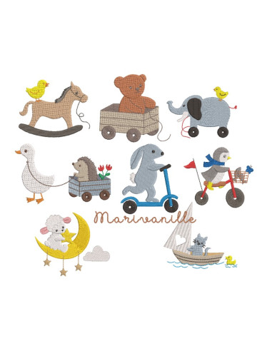 Lapin et trottinette 8x9 cm