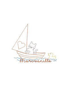 chat et voilier contours...