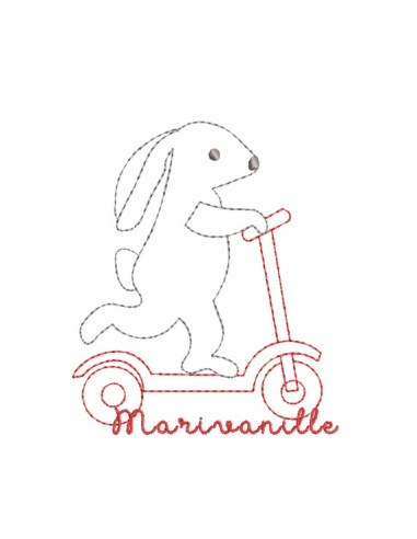 Lapin et trottinette Contours 10x9 cm