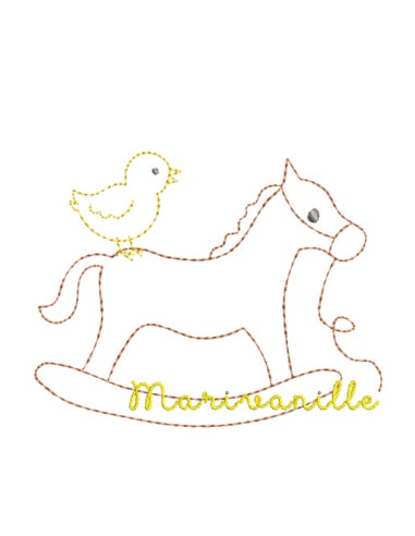 Cheval et poussin Contours 10x9 cm