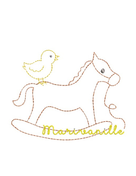 Cheval et poussin Contours 10x9 cm