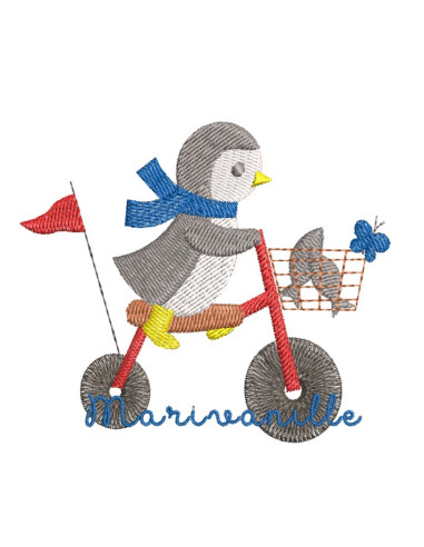 Pingouin sur son vélo 9x8 cm