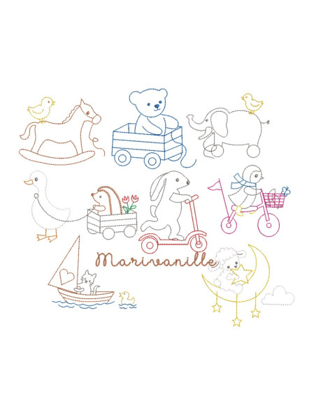 Ourson dans une caisse en bois Contours 9,5x9 cm