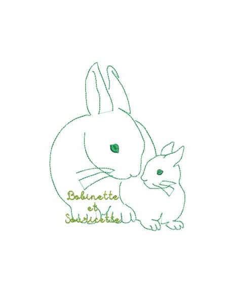 Maman lapin et bébé en redwork - 7 tailles