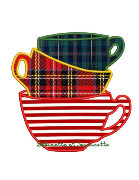 Pile de 3 tasses à thé - appliqué  - 3 tailles