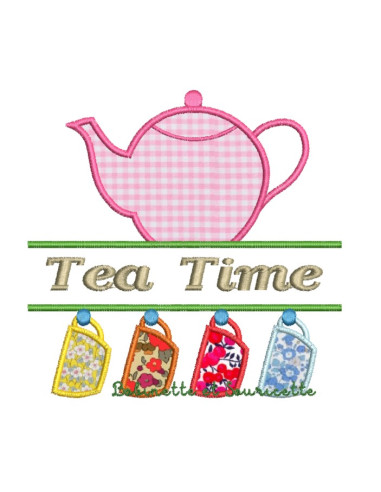 Théière et tasses appliqué - 3 tailles