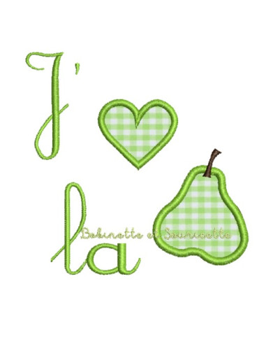 J'aime la poire, appliqué, 10x10 cm