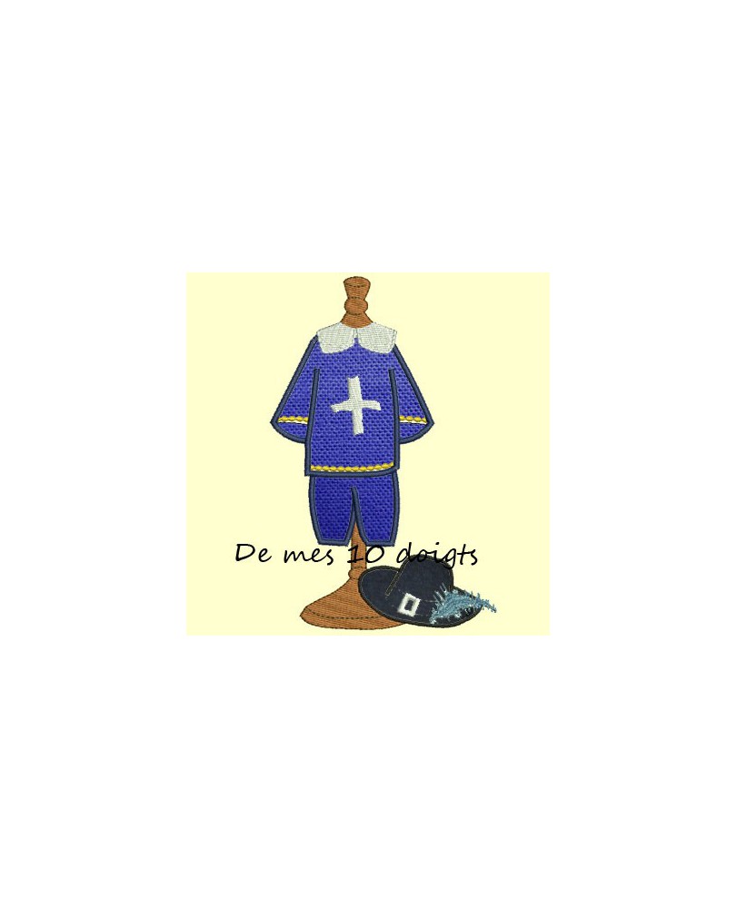 Déguisement de mousquetaire sur mannequin en appliqué - 3 tailles